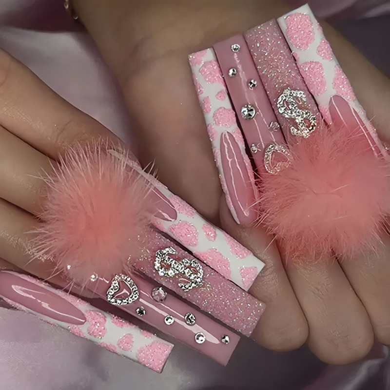 Nail Art Press On - Uñas postizas cuadradas Extra largas, 24